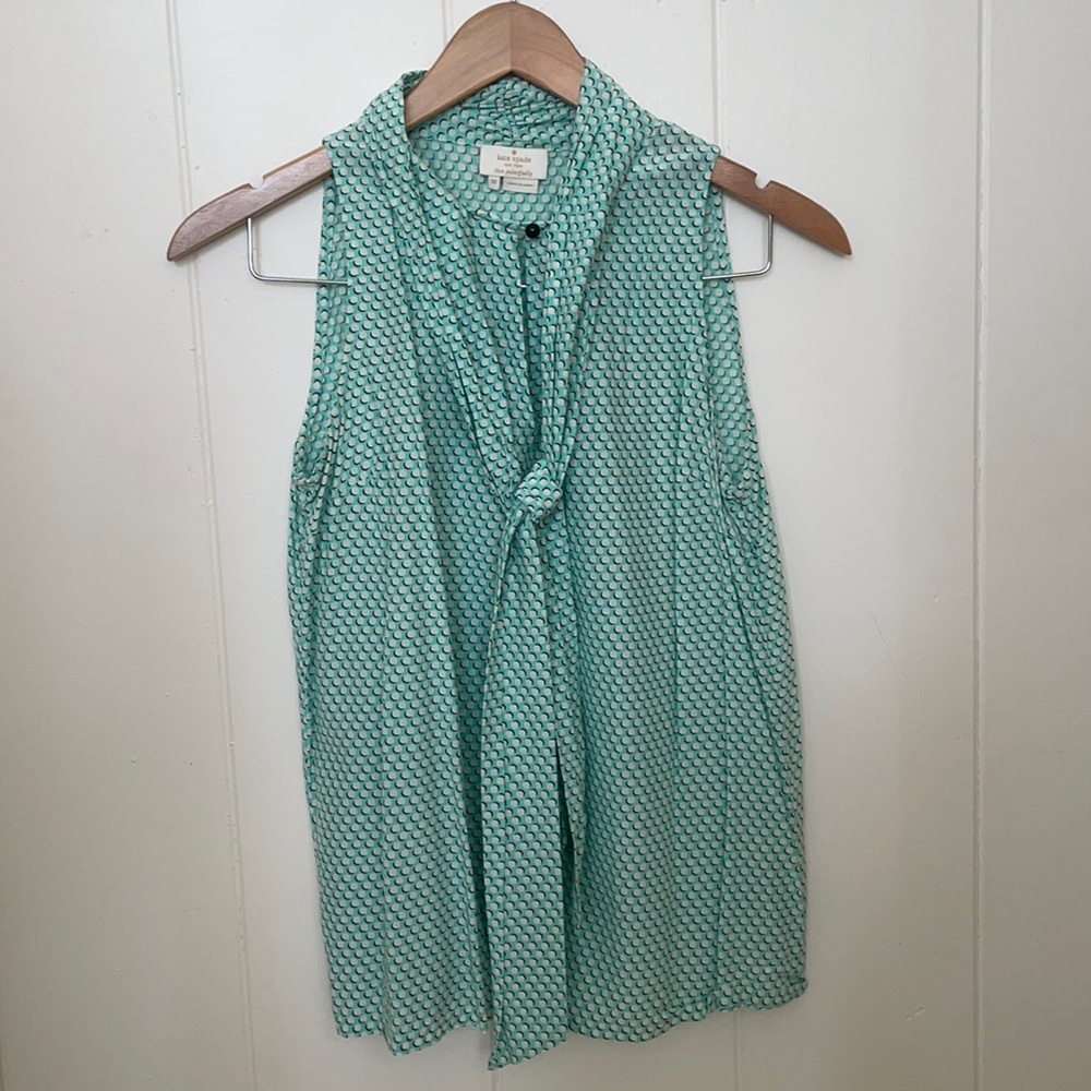 Kate Spade teal circles blouse with tie